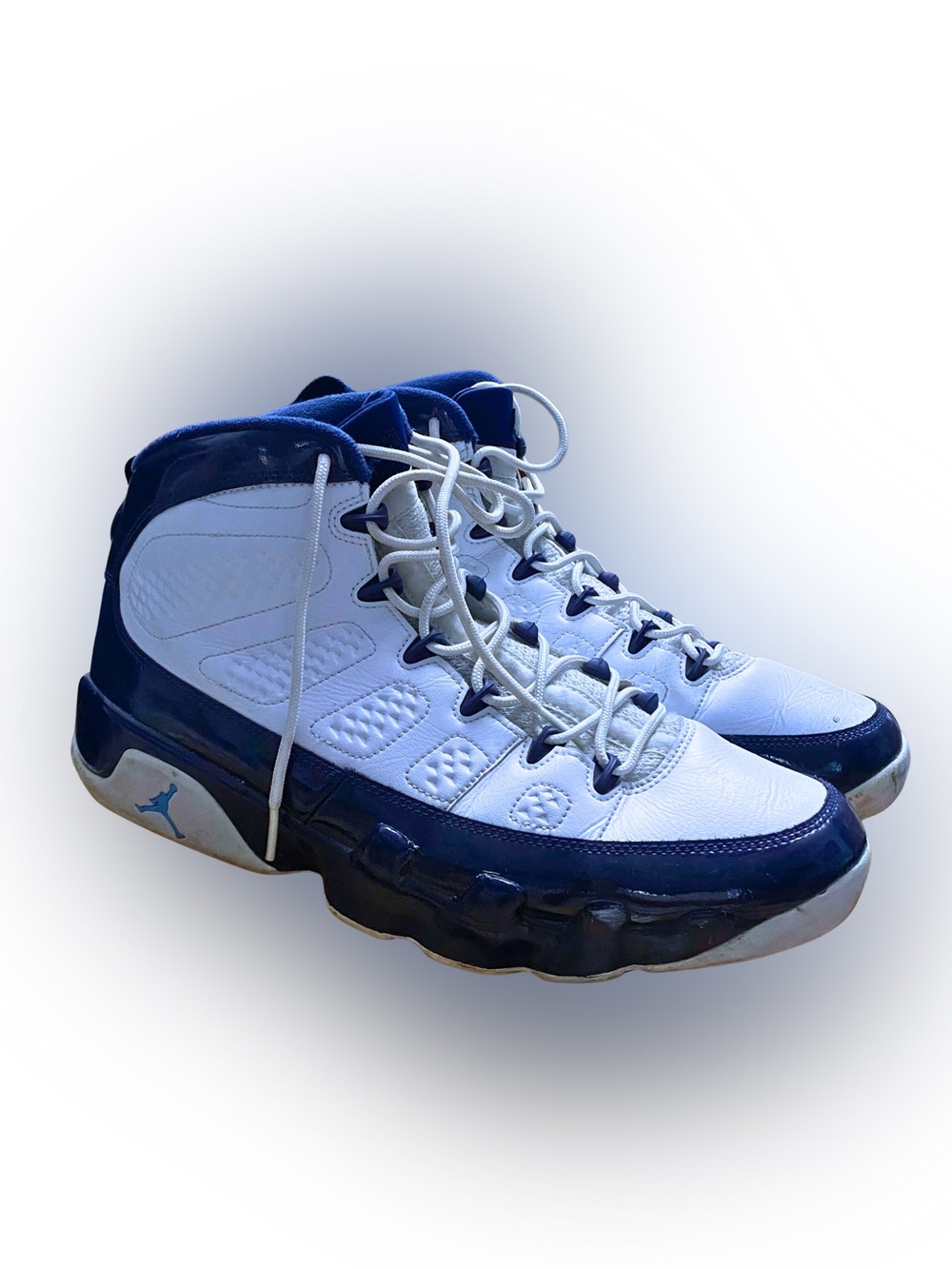 Nike white and blue Air Jordan 9 Retro "UNC" sneakers- Size 12